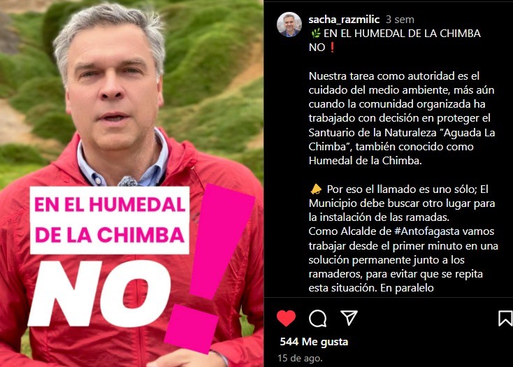 Sacha Razmilic y fallo que prohíbe realización de ramadas junto al Humedal La Chimba: “Hace un mes le dijimos al Municipio que buscara otro lugar”